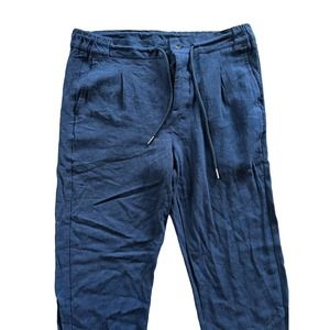 Mens Medium ESNTLS Navy Drawstring Tapered Pants‎ Button Fly